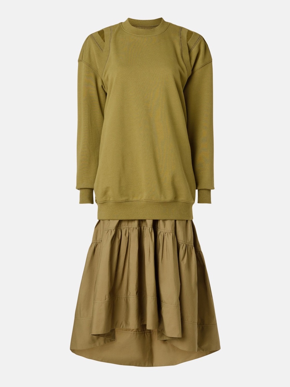 3.1 Phillip Lim Olive Green Layered Sweatshirt Dress French Terry Poplin Combo